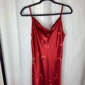Vintage Satin Cowl Neck Floral Maxi Slip Dress!